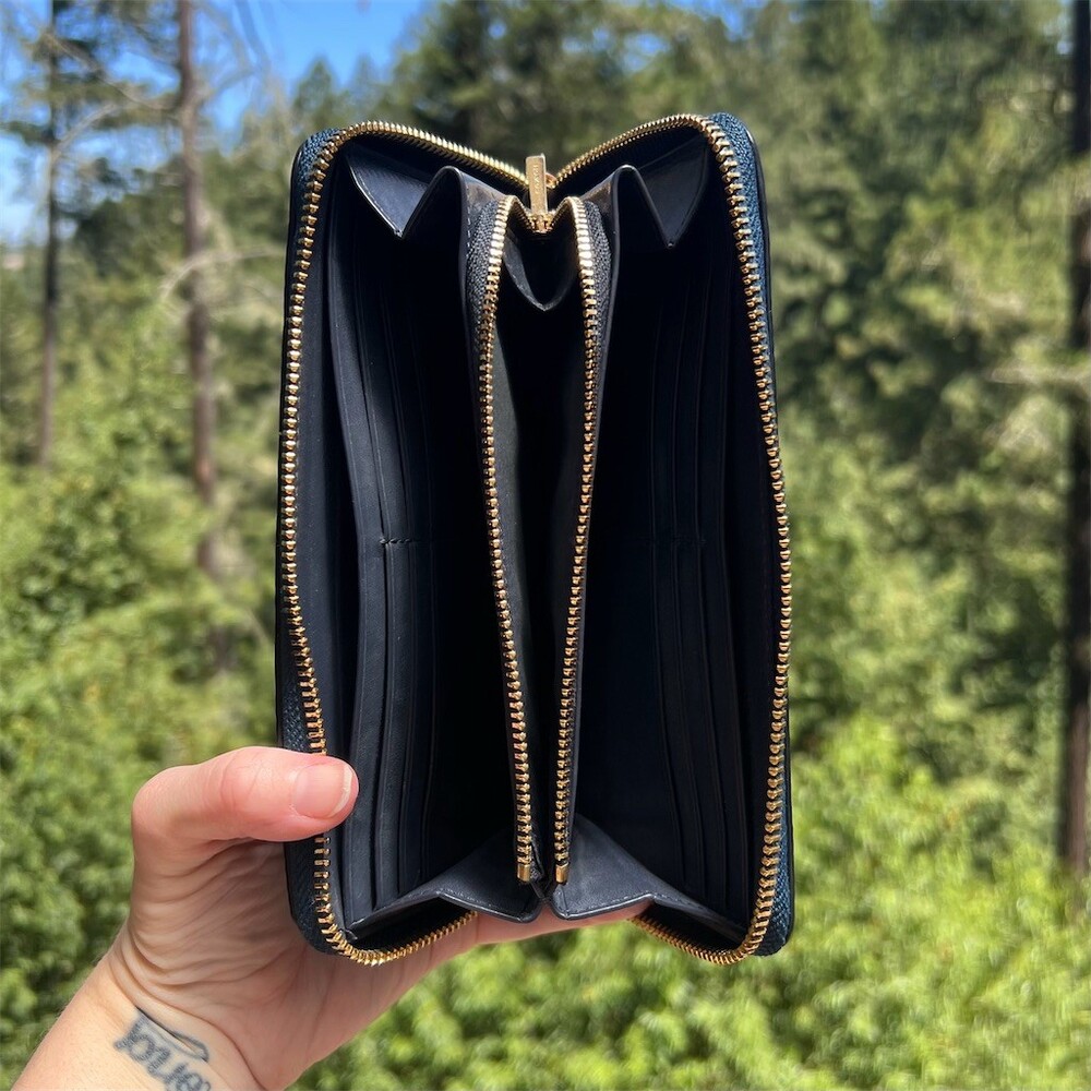 COACH Teal Long Zip-Around Pebble Leather Wallet with Gold Hardware AUTHENTIC - Picture 4 of 12